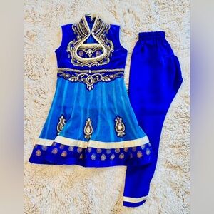 Elegant Royal Blue and Gold Kids Dance Costume